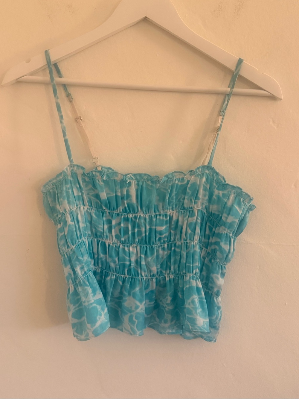 Blue Tie-Dye Smocked Cami Top